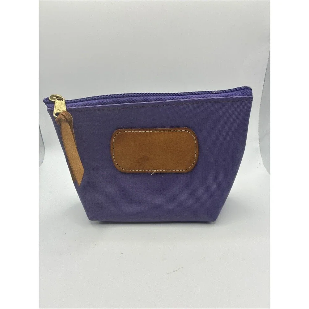 Jon Hart Zipper Pouch Makeup Travel Bag Nylon Leather Purple Preppy